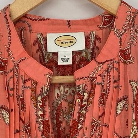 Talbots Blouse Women’s Large Floral Paisley Pin Tuck Pleats Classic Business - Picture 6 of 7